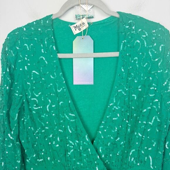 SHOW ME YOUR MUMU | NEW Phyllis Green Sequin Wrap Dress Women’s Size Medium - Picture 5 of 13